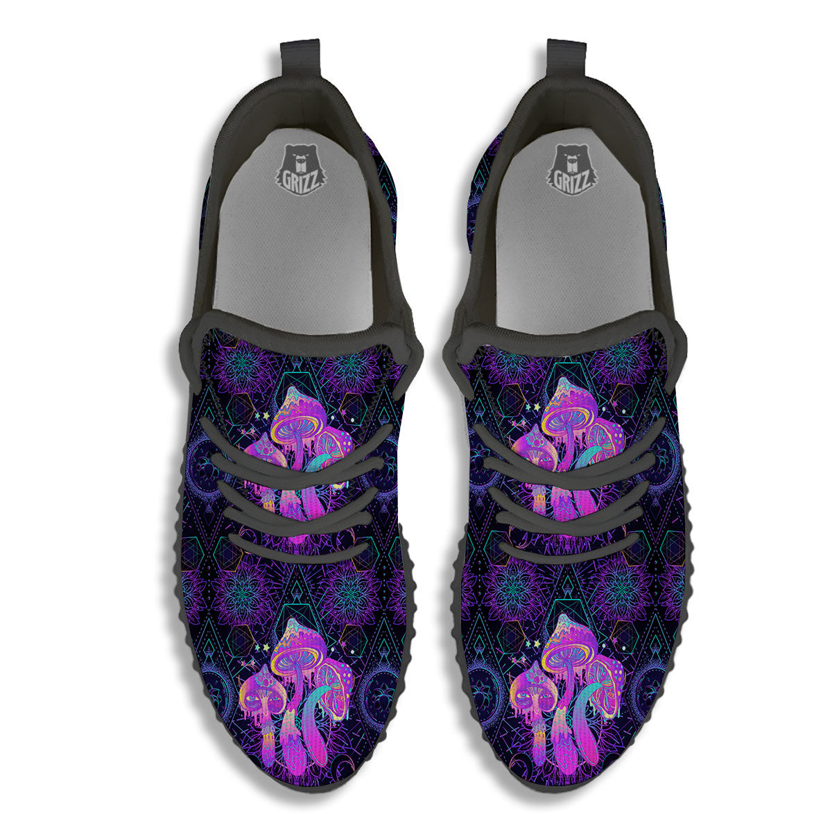 Mushroom Psychedelic Print Pattern Black Walking Shoes-grizzshop
