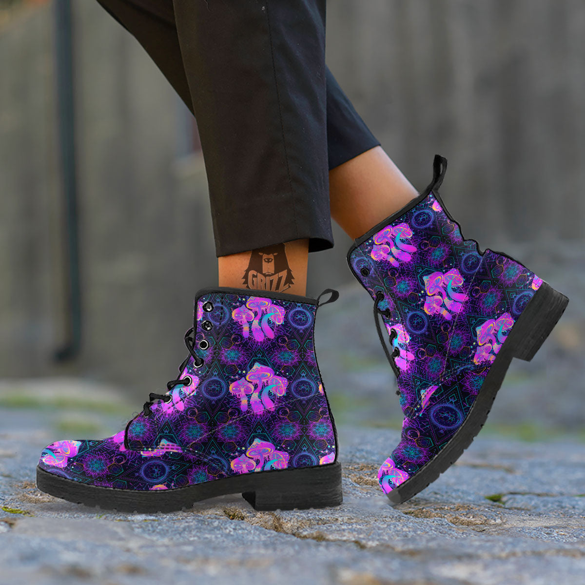 Mushroom Psychedelic Print Pattern Leather Boots-grizzshop