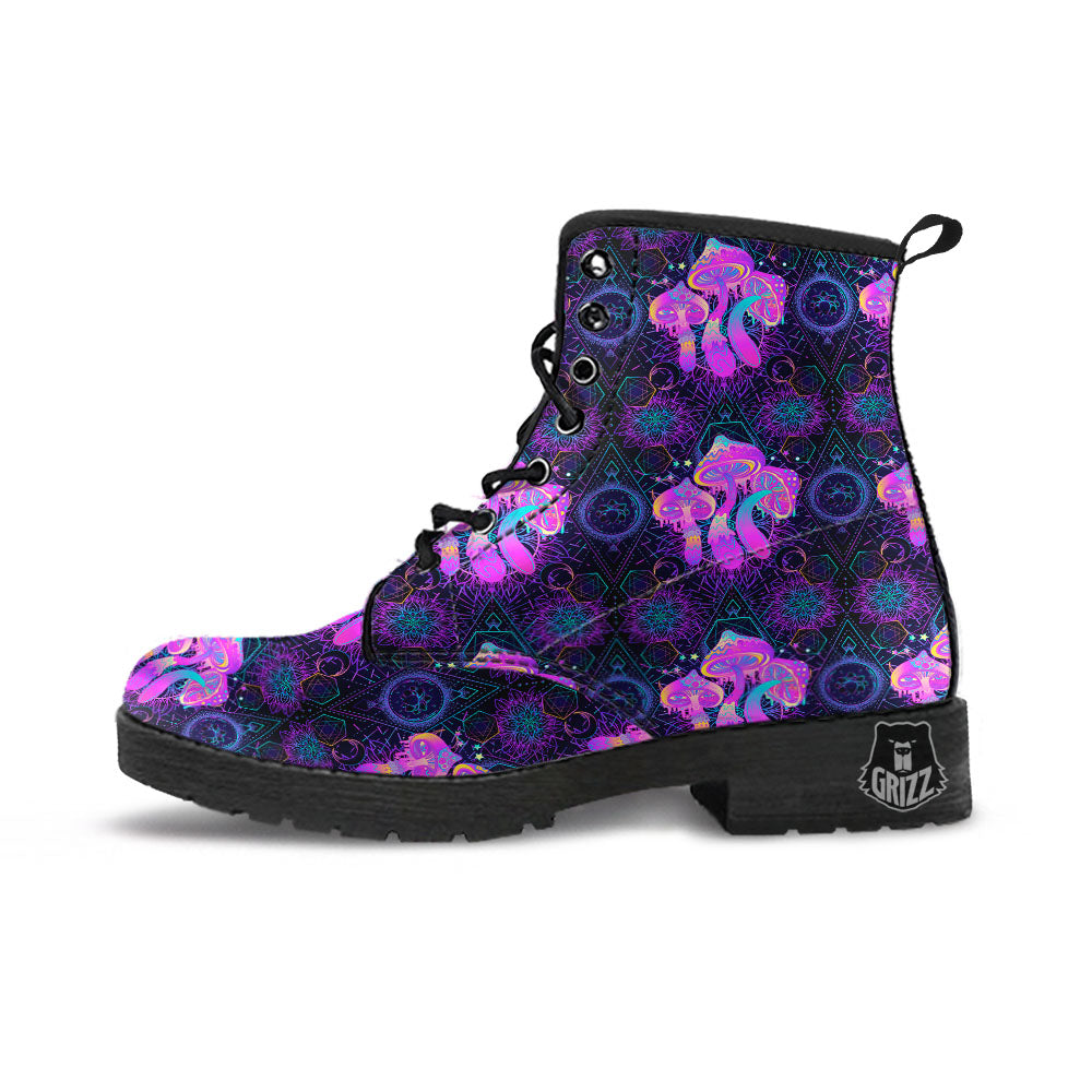 Mushroom Psychedelic Print Pattern Leather Boots-grizzshop