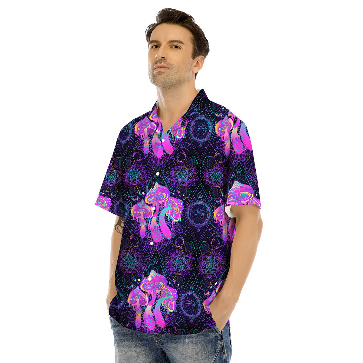 Mushroom Psychedelic Print Pattern Men's Hawaiian Shirt-grizzshop