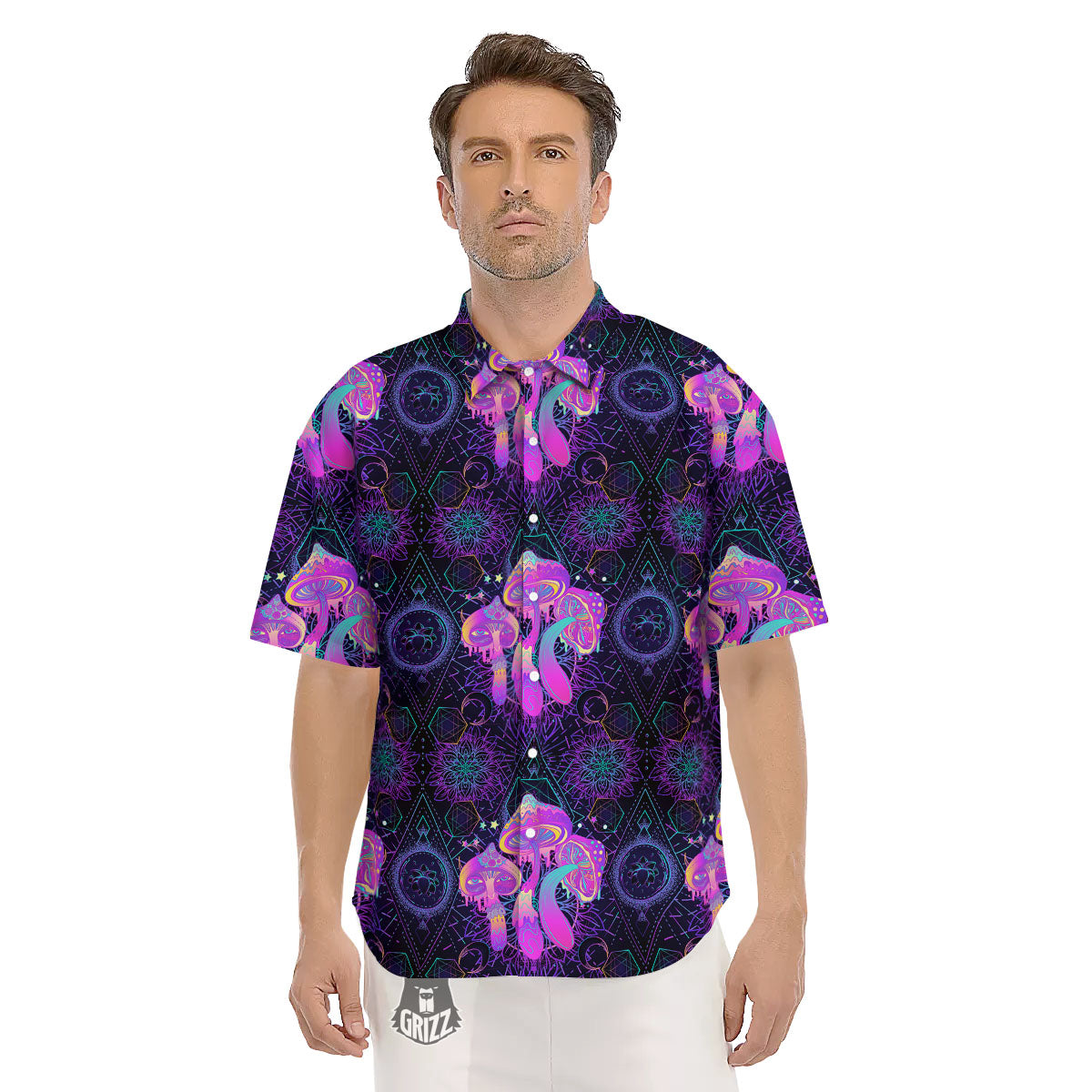 Mushroom Psychedelic Print Pattern Men's Short Sleeve Shirts-grizzshop