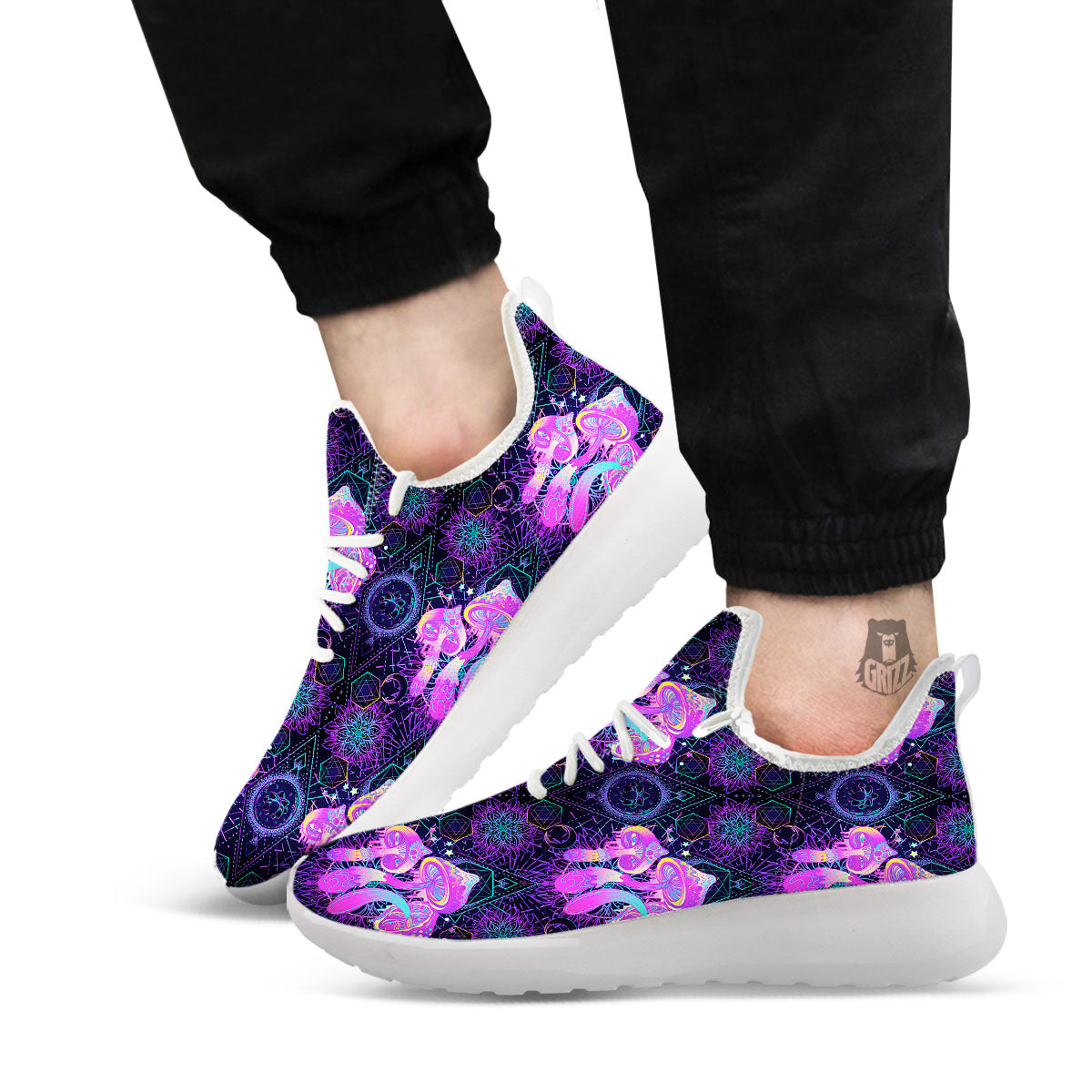 Mushroom Psychedelic Print Pattern White Athletic Shoes-grizzshop