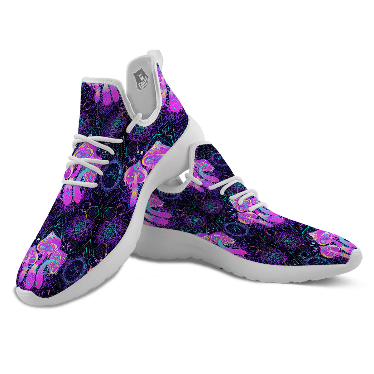 Mushroom Psychedelic Print Pattern White Athletic Shoes-grizzshop