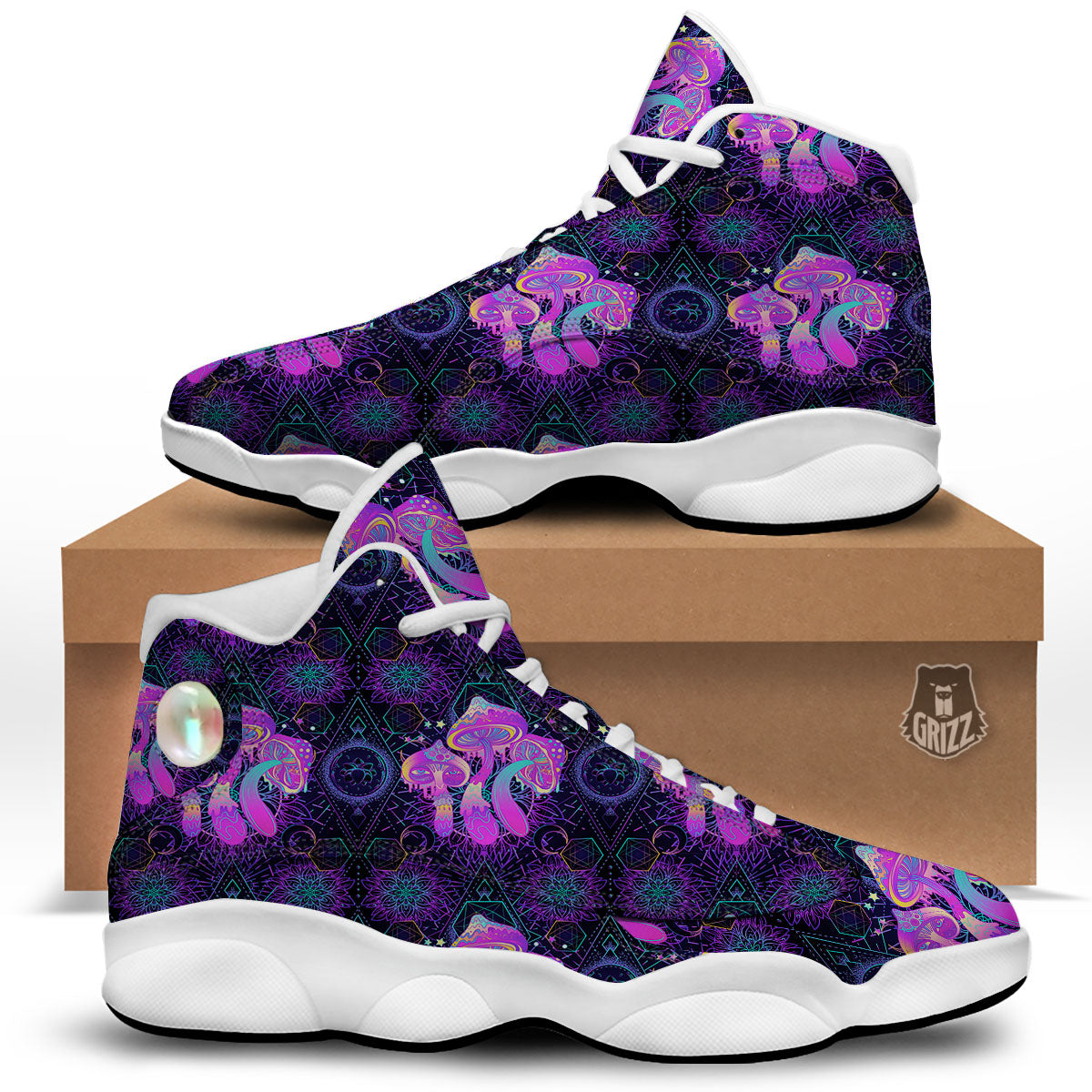 Mushroom Psychedelic Print Pattern White Basketball Shoes-grizzshop