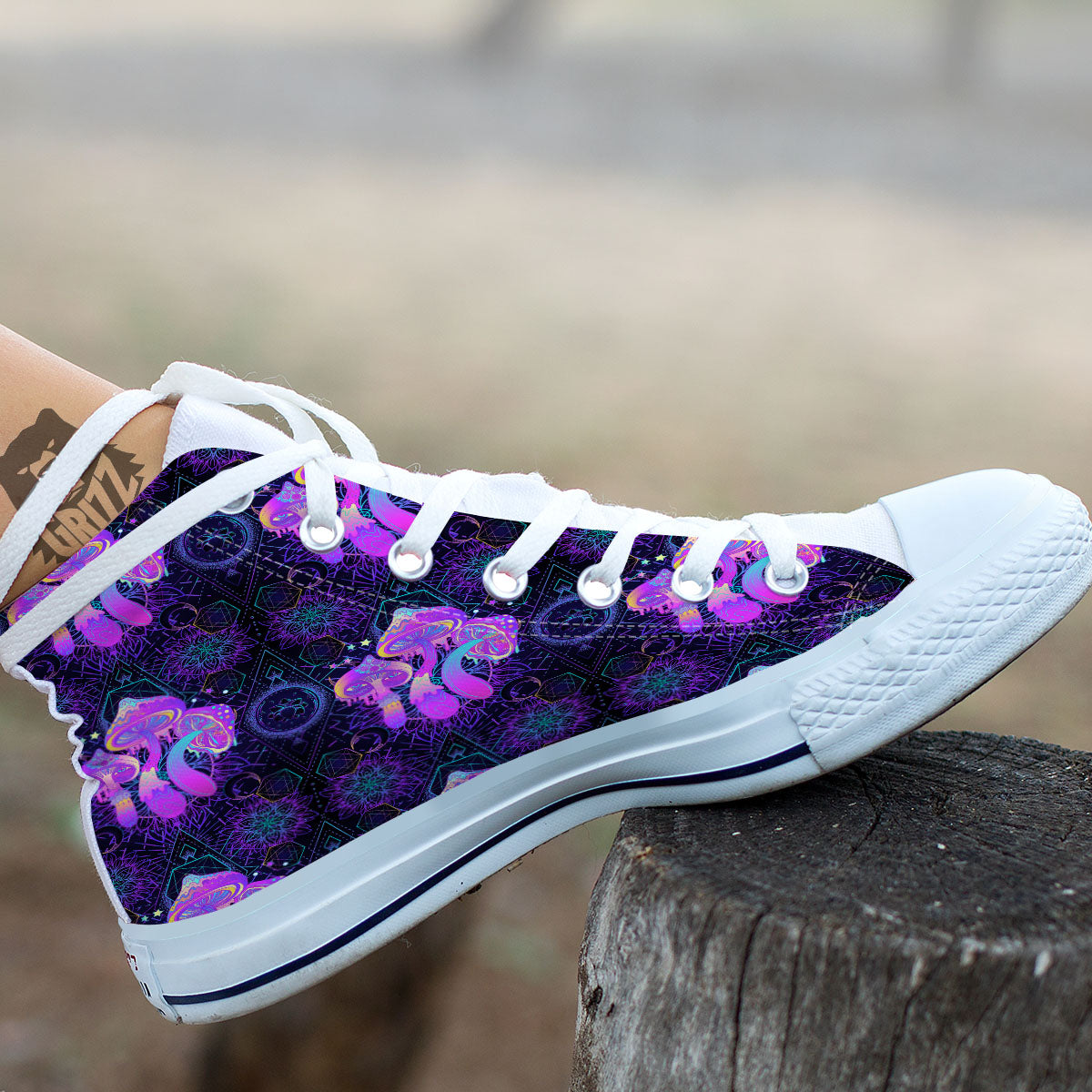Mushroom Psychedelic Print Pattern White High Top Shoes-grizzshop
