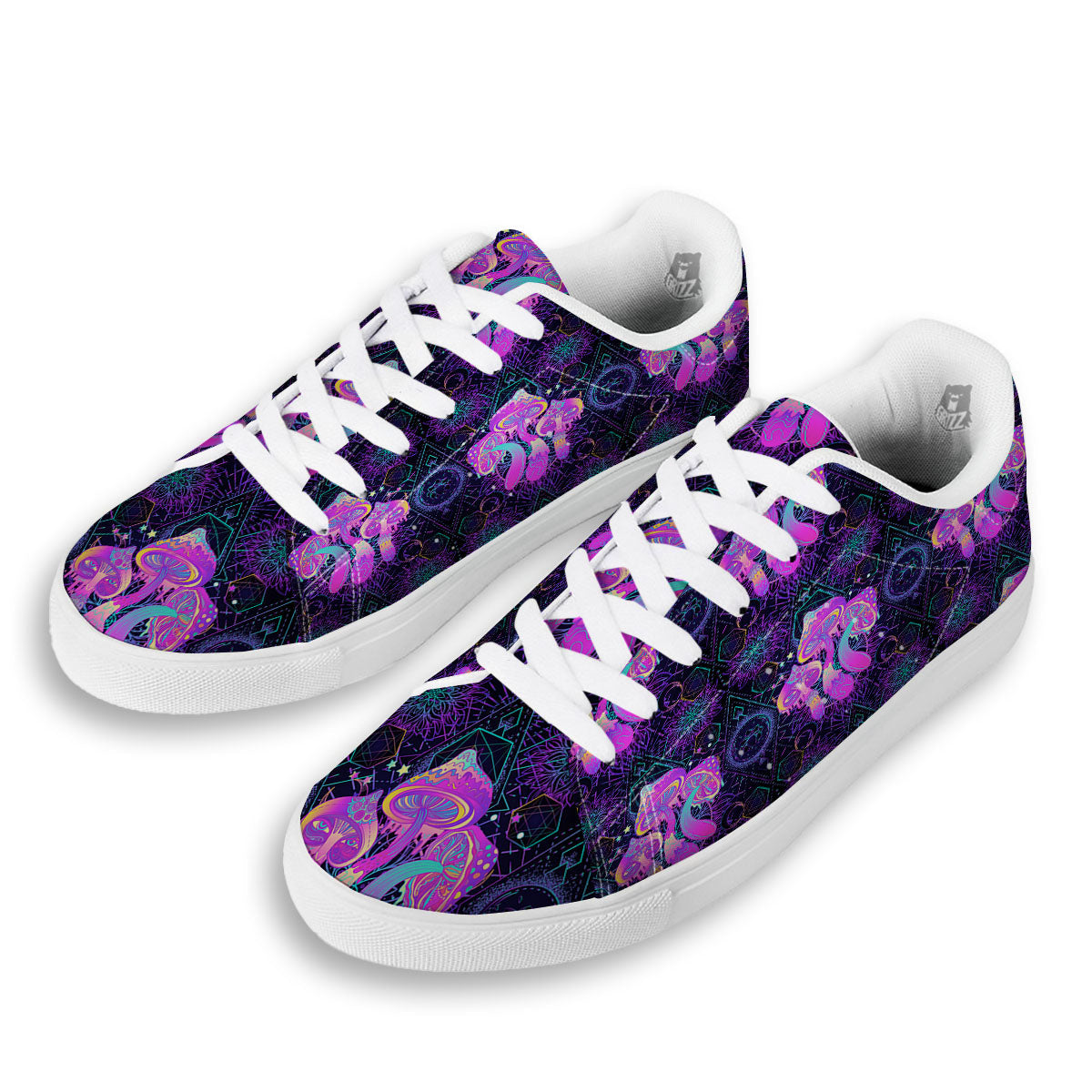 Mushroom Psychedelic Print Pattern White Low Top Sneakers-grizzshop