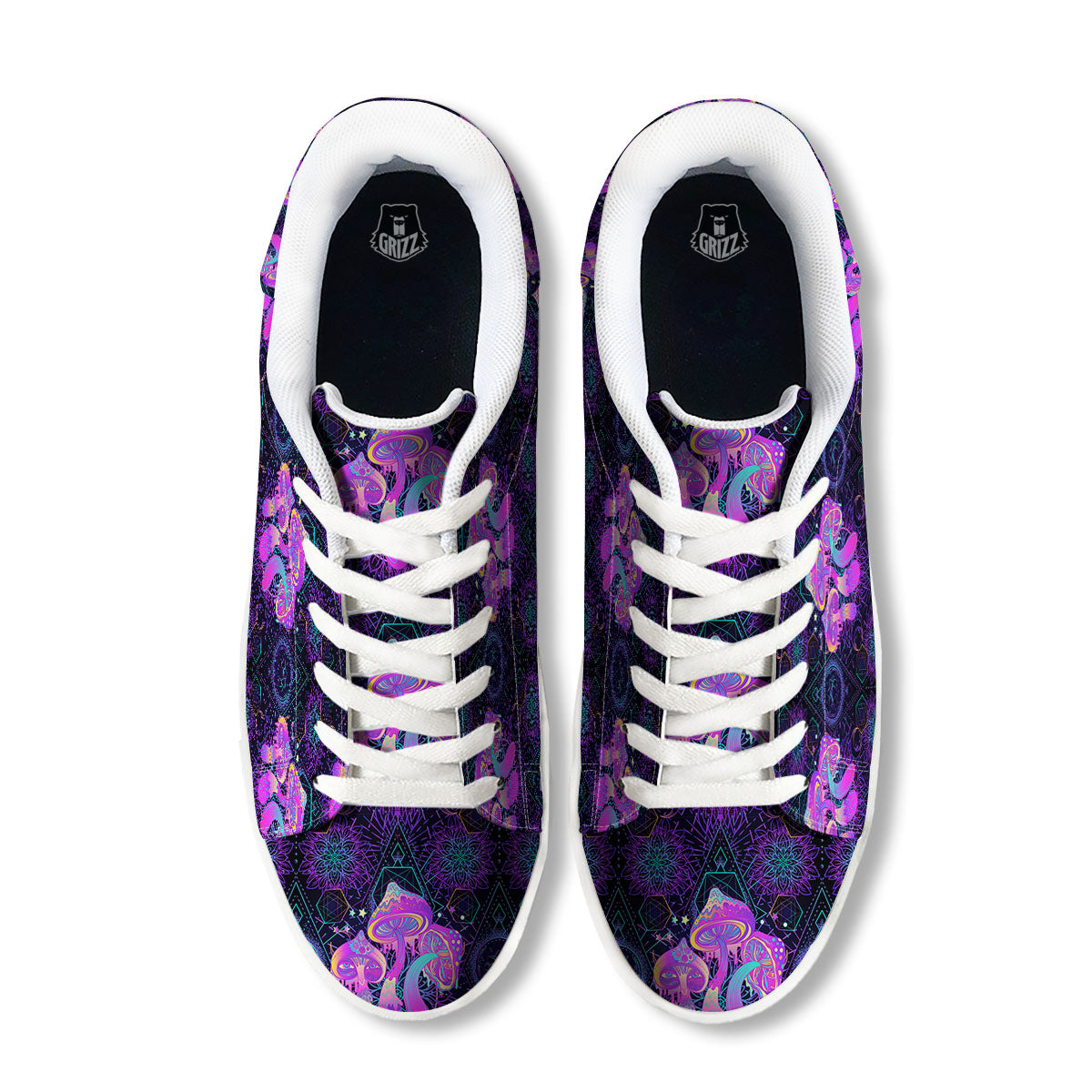 Mushroom Psychedelic Print Pattern White Low Top Sneakers-grizzshop