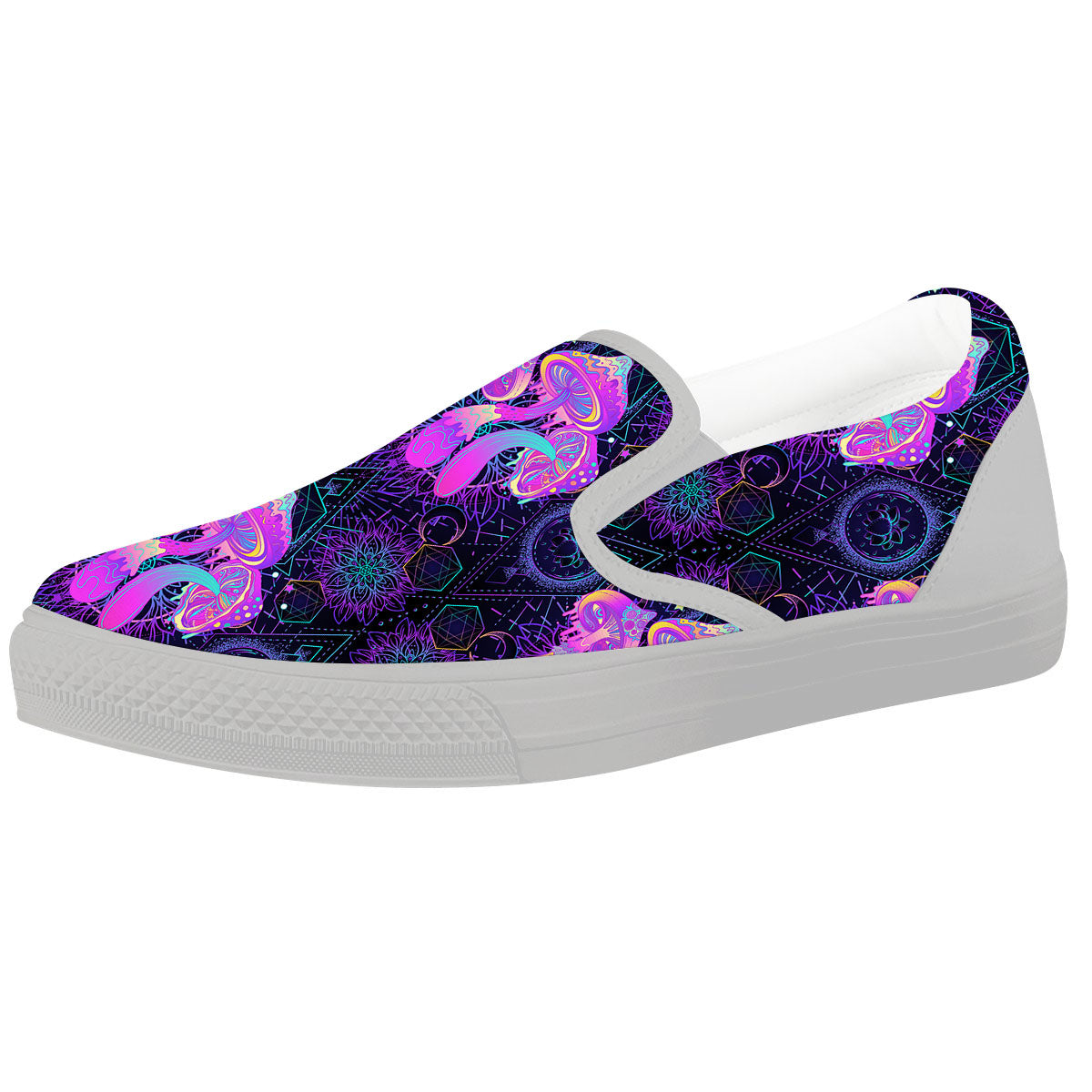 Mushroom Psychedelic Print Pattern White Slip On Shoes-grizzshop
