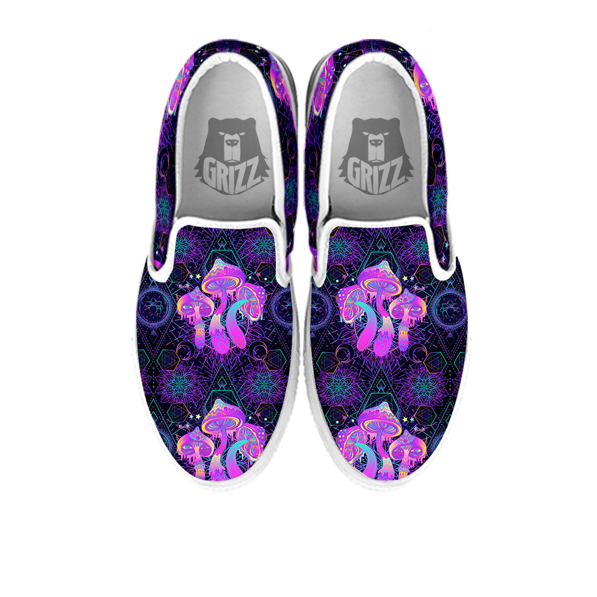 Mushroom Psychedelic Print Pattern White Slip On Shoes-grizzshop