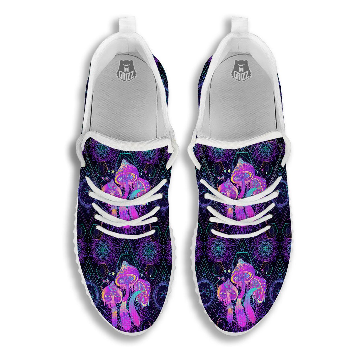 Mushroom Psychedelic Print Pattern White Walking Shoes-grizzshop