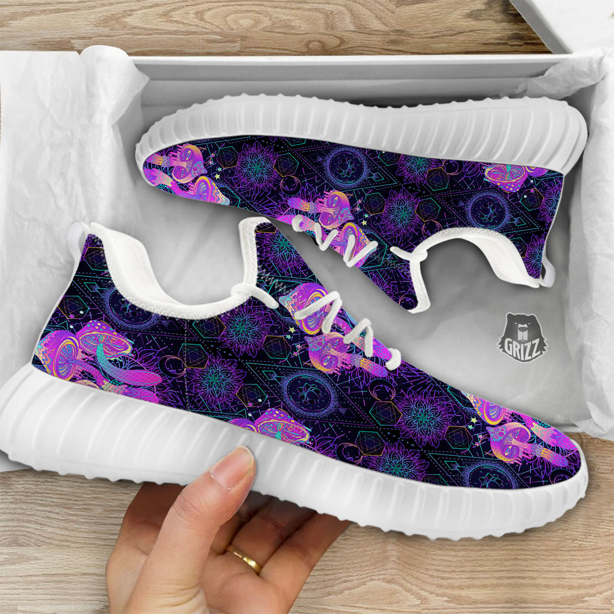 Mushroom Psychedelic Print Pattern White Walking Shoes-grizzshop