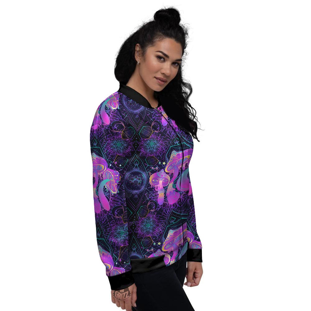 Mushroom Psychedelic Print Pattern Women's Bomber Jacket-grizzshop