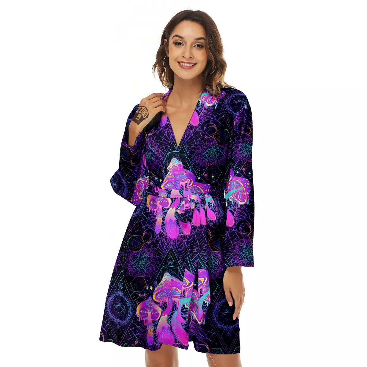 Mushroom Psychedelic Print Pattern Women's Robe-grizzshop