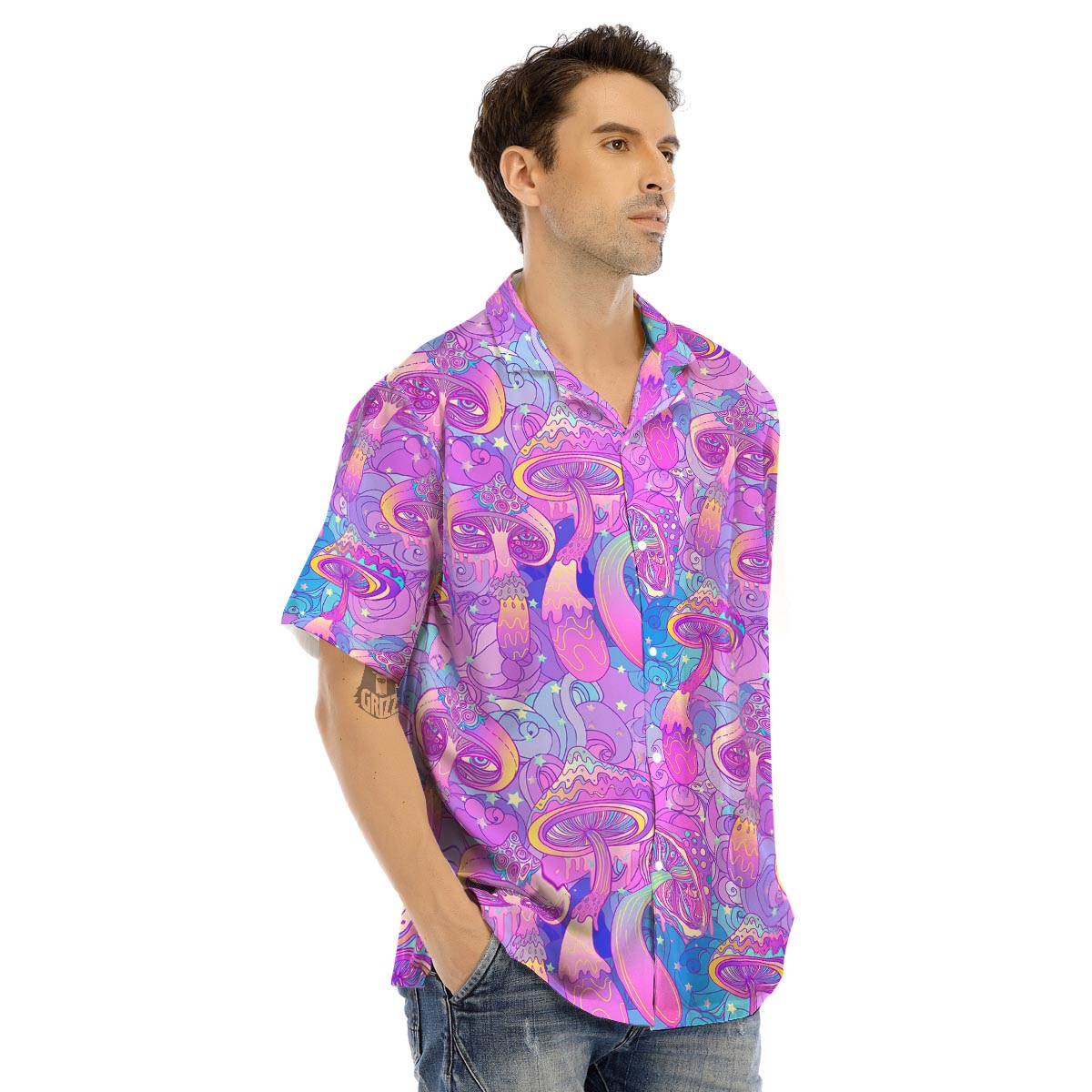 Mushroom Psychedelic Trippy Men’s Hawaiian Shirt-grizzshop