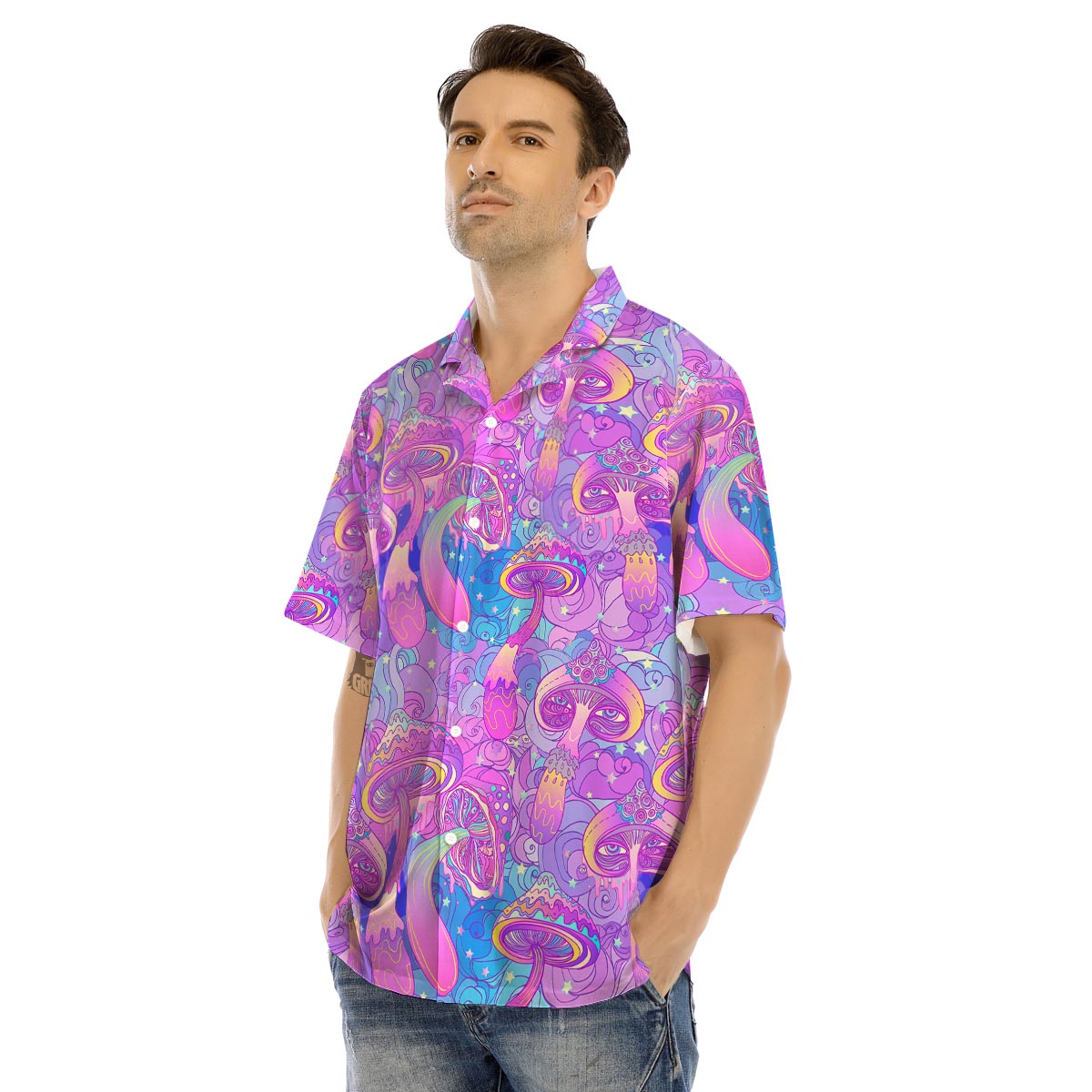 Mushroom Psychedelic Trippy Men’s Hawaiian Shirt-grizzshop