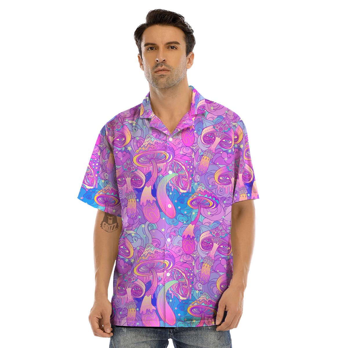 Mushroom Psychedelic Trippy Men’s Hawaiian Shirt-grizzshop