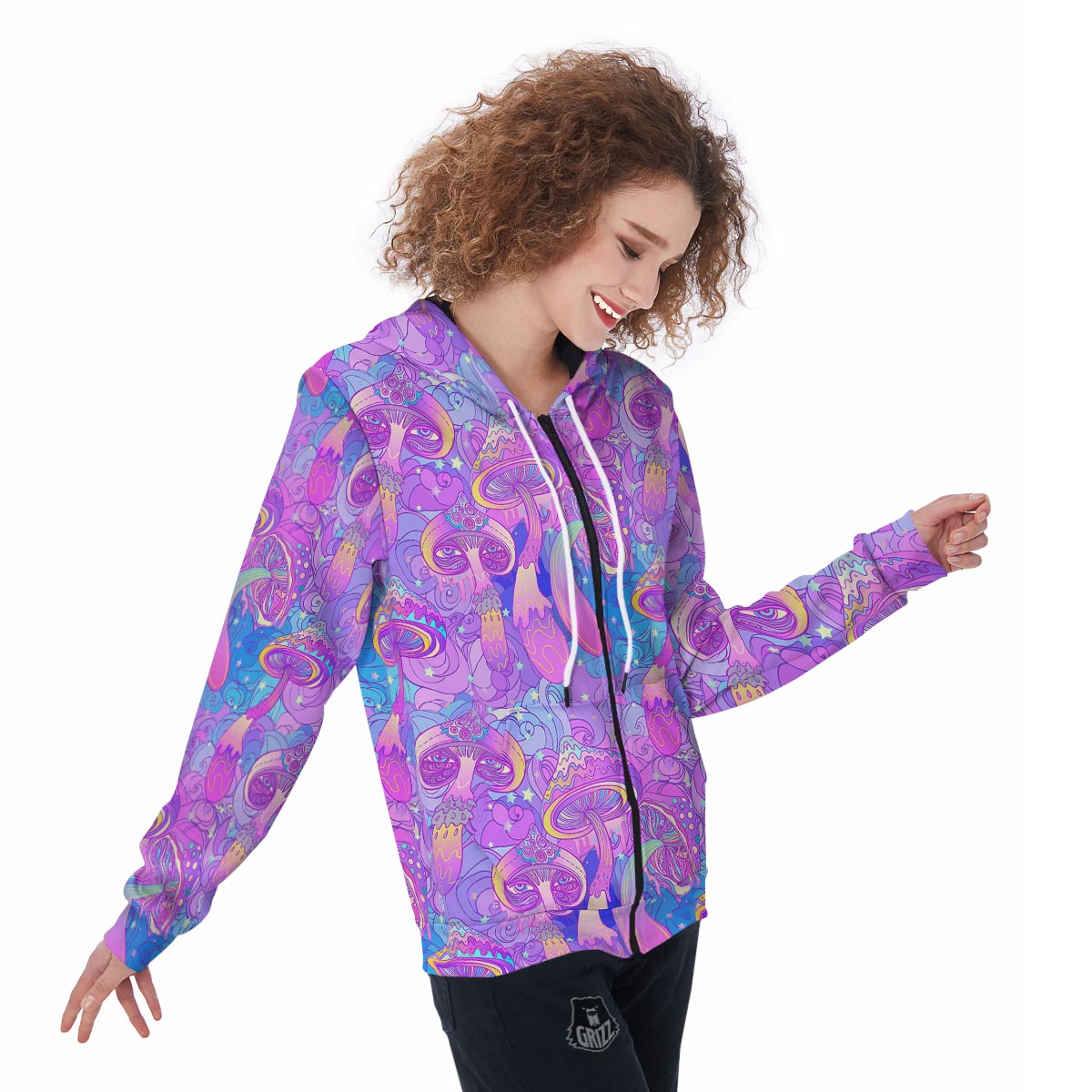 Mushroom Psychedelic Trippy Women's Zip Up Hoodie-grizzshop