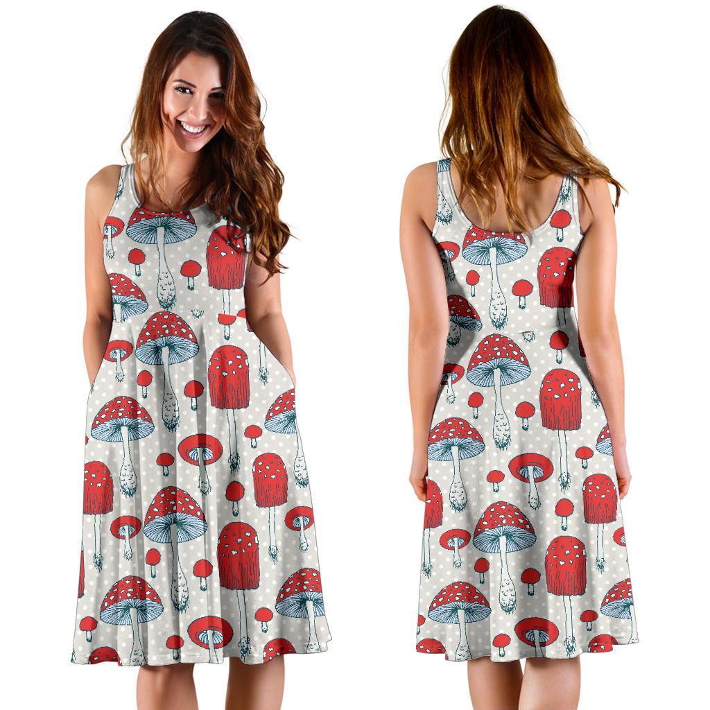 Mushroom Red Dot Print Pattern Dress-grizzshop