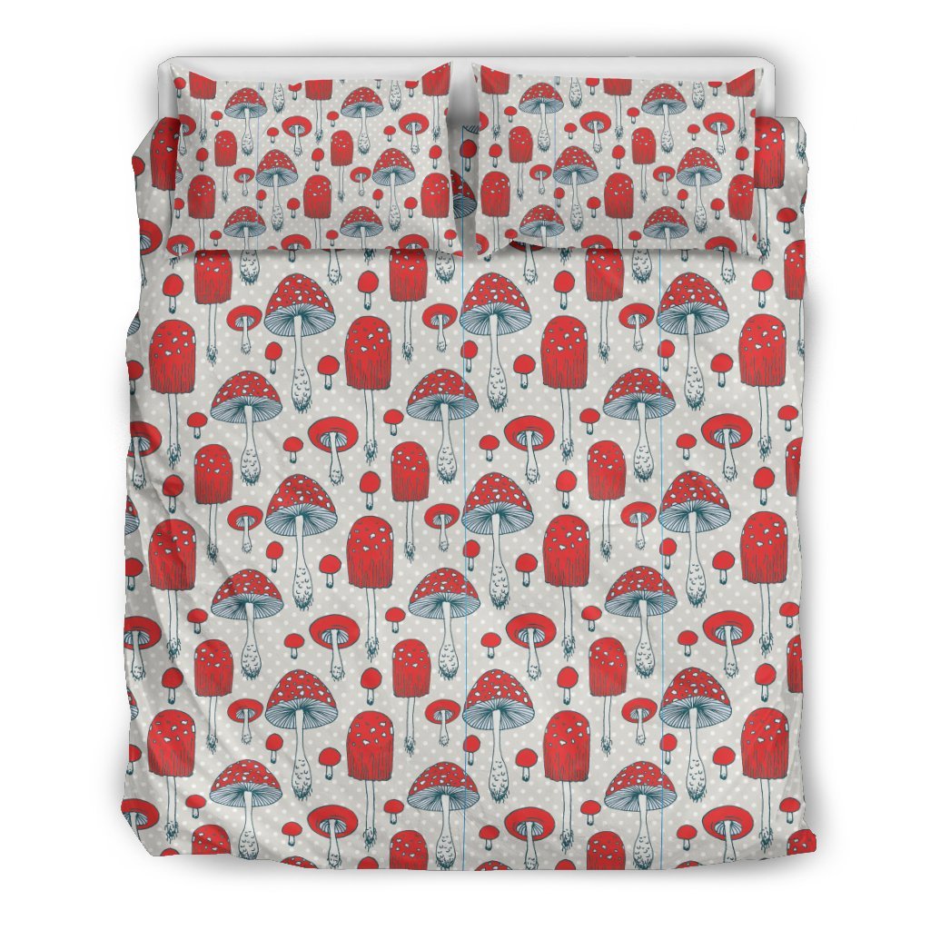 Mushroom Red Dot Print Pattern Duvet Cover Bedding Set-grizzshop
