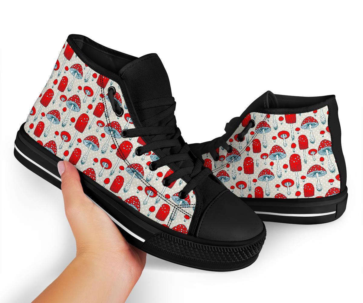 Mushroom Red Dot Print Pattern Men Women's High Top Shoes-grizzshop