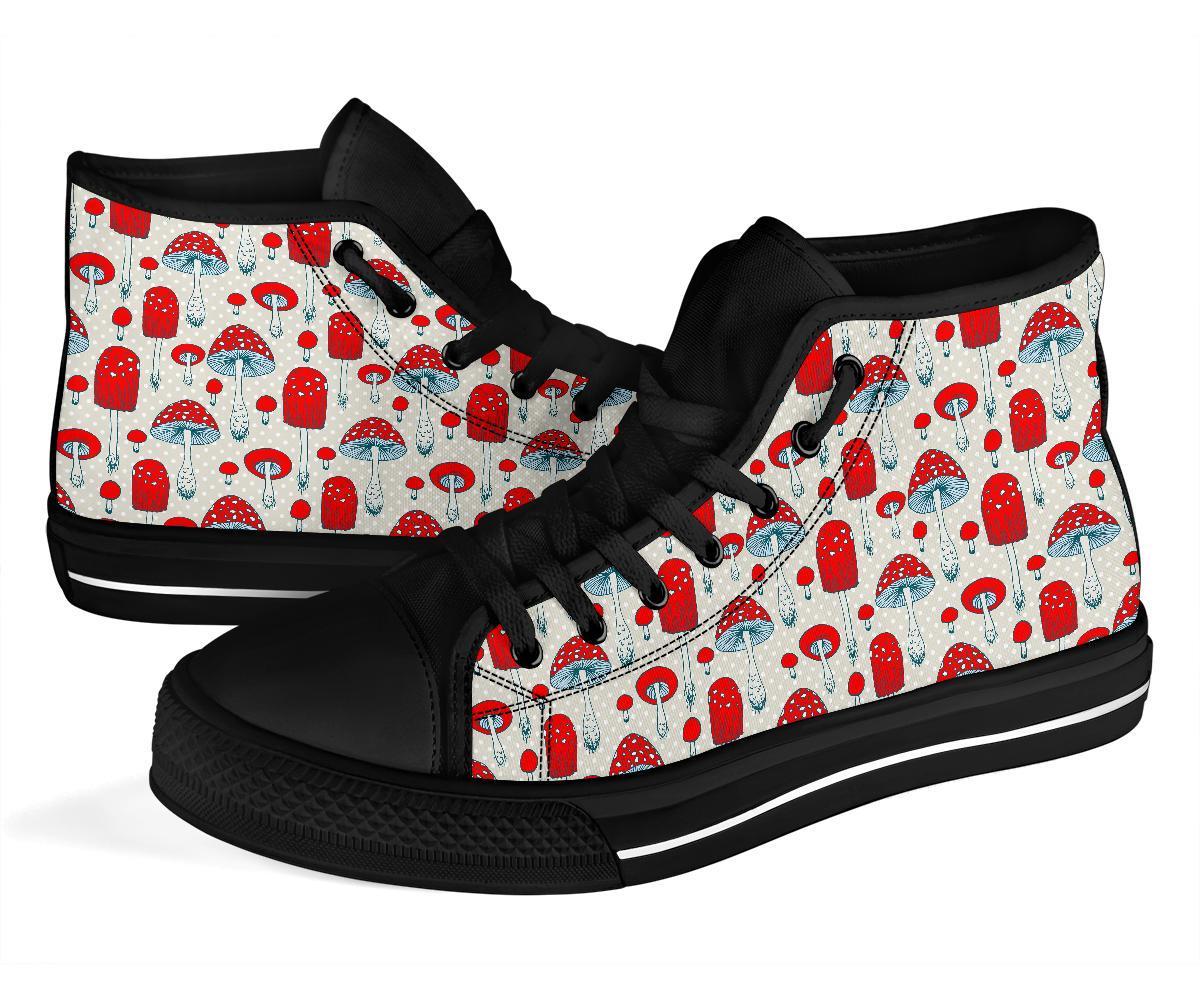 Mushroom Red Dot Print Pattern Men Women's High Top Shoes-grizzshop