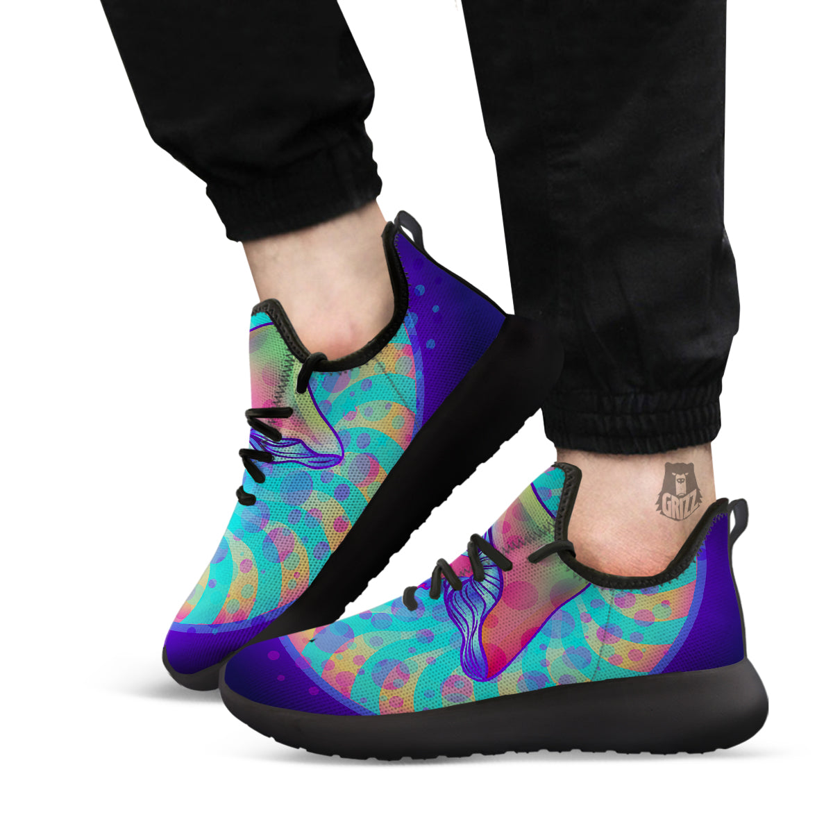 Mushrooms Psychedelic Print Black Athletic Shoes-grizzshop