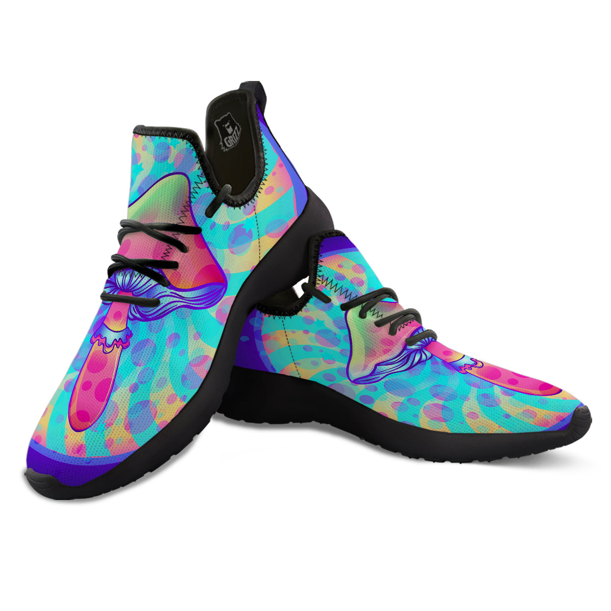 Mushrooms Psychedelic Print Black Athletic Shoes-grizzshop
