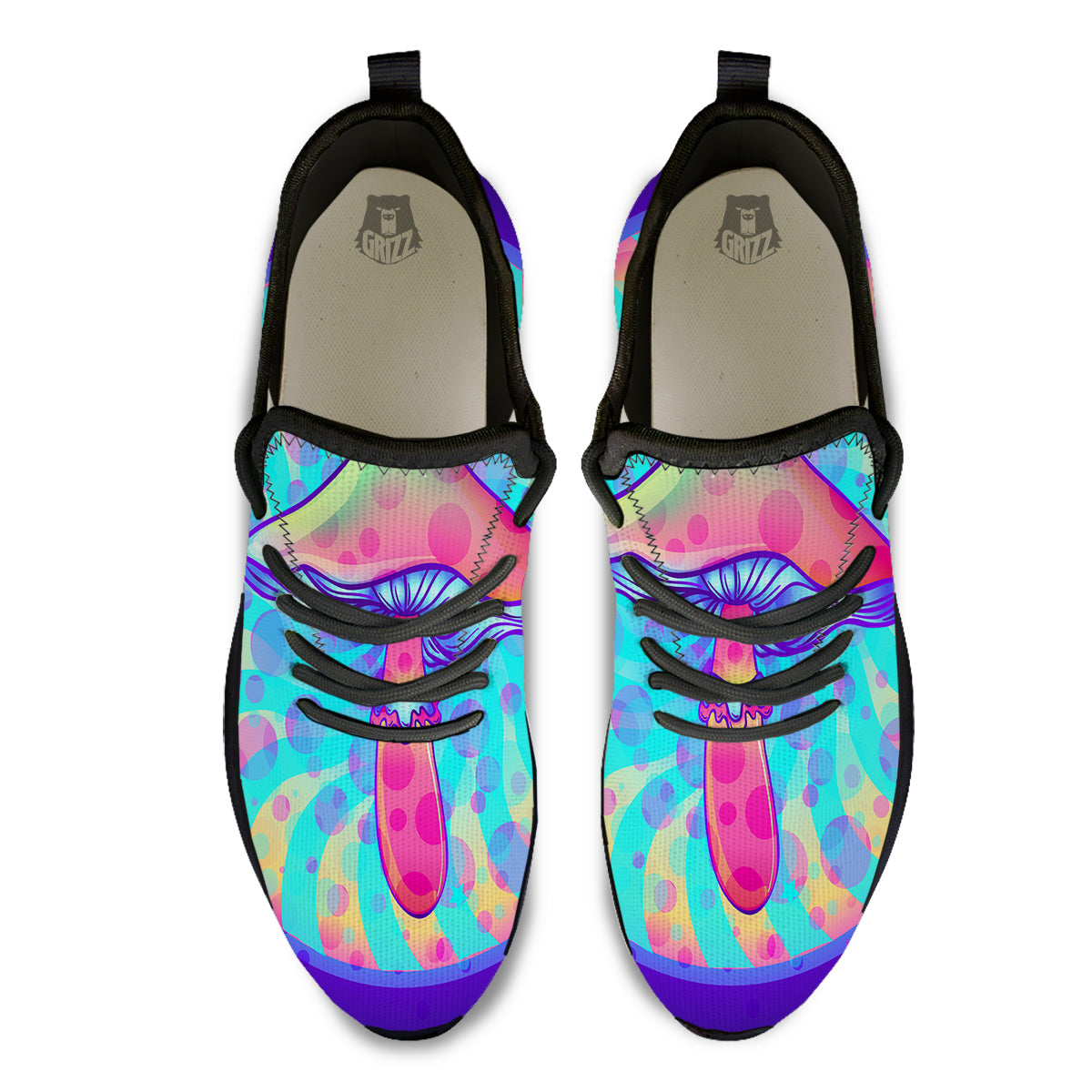 Mushrooms Psychedelic Print Black Athletic Shoes-grizzshop