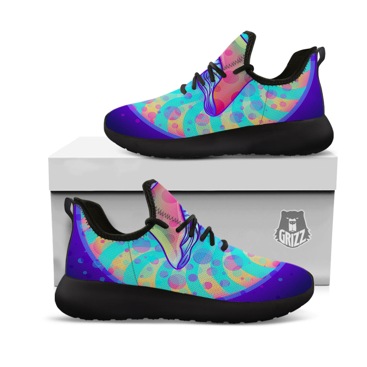 Mushrooms Psychedelic Print Black Athletic Shoes-grizzshop