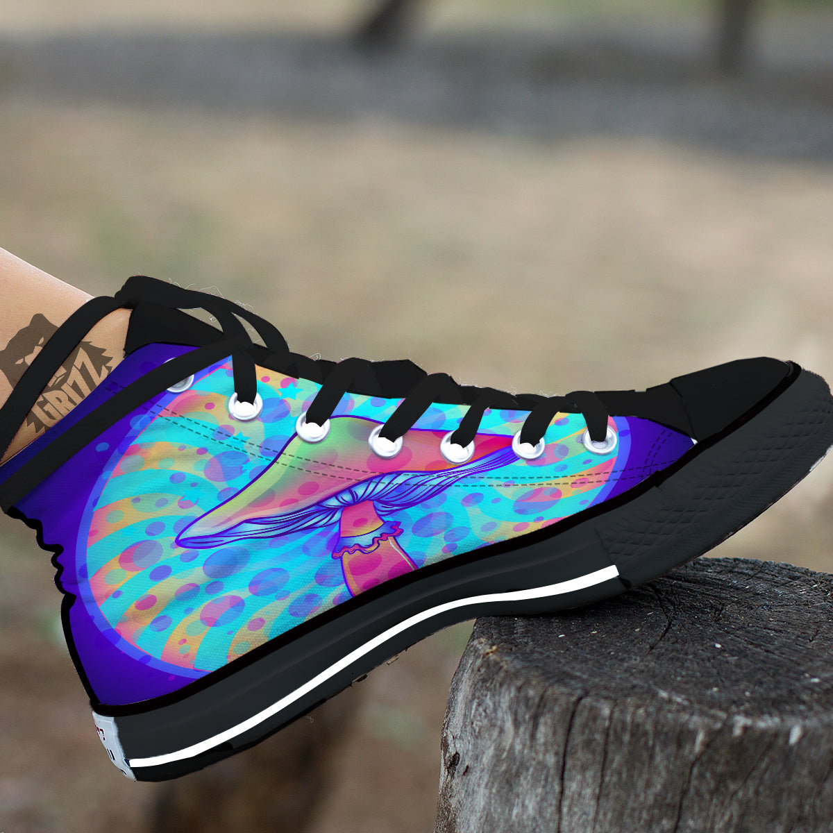 Mushrooms Psychedelic Print Black High Top Shoes-grizzshop
