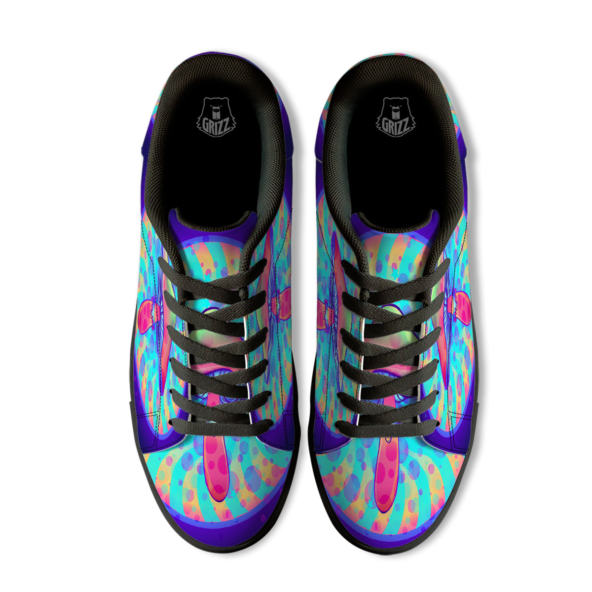 Mushrooms Psychedelic Print Black Low Top Sneakers-grizzshop