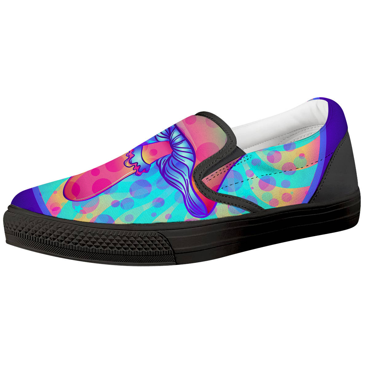 Mushrooms Psychedelic Print Black Slip On Shoes-grizzshop