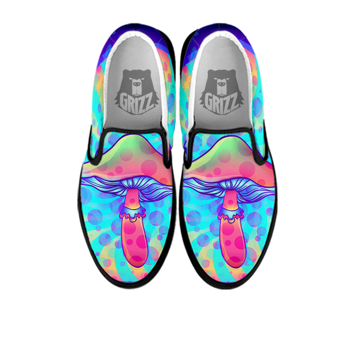 Mushrooms Psychedelic Print Black Slip On Shoes-grizzshop