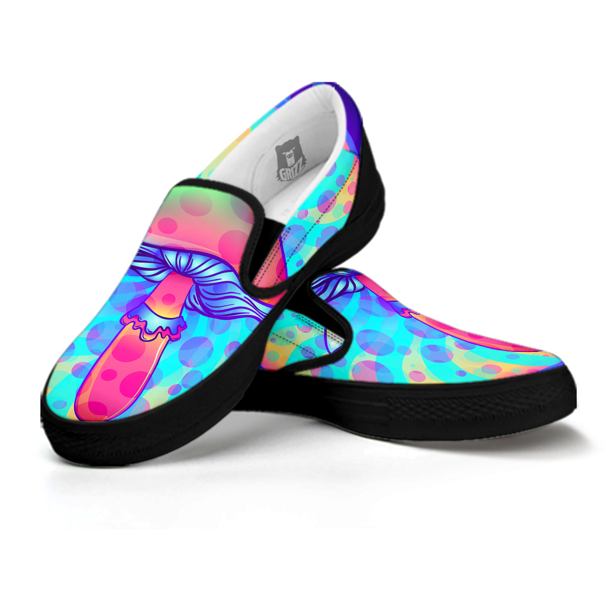Mushrooms Psychedelic Print Black Slip On Shoes-grizzshop