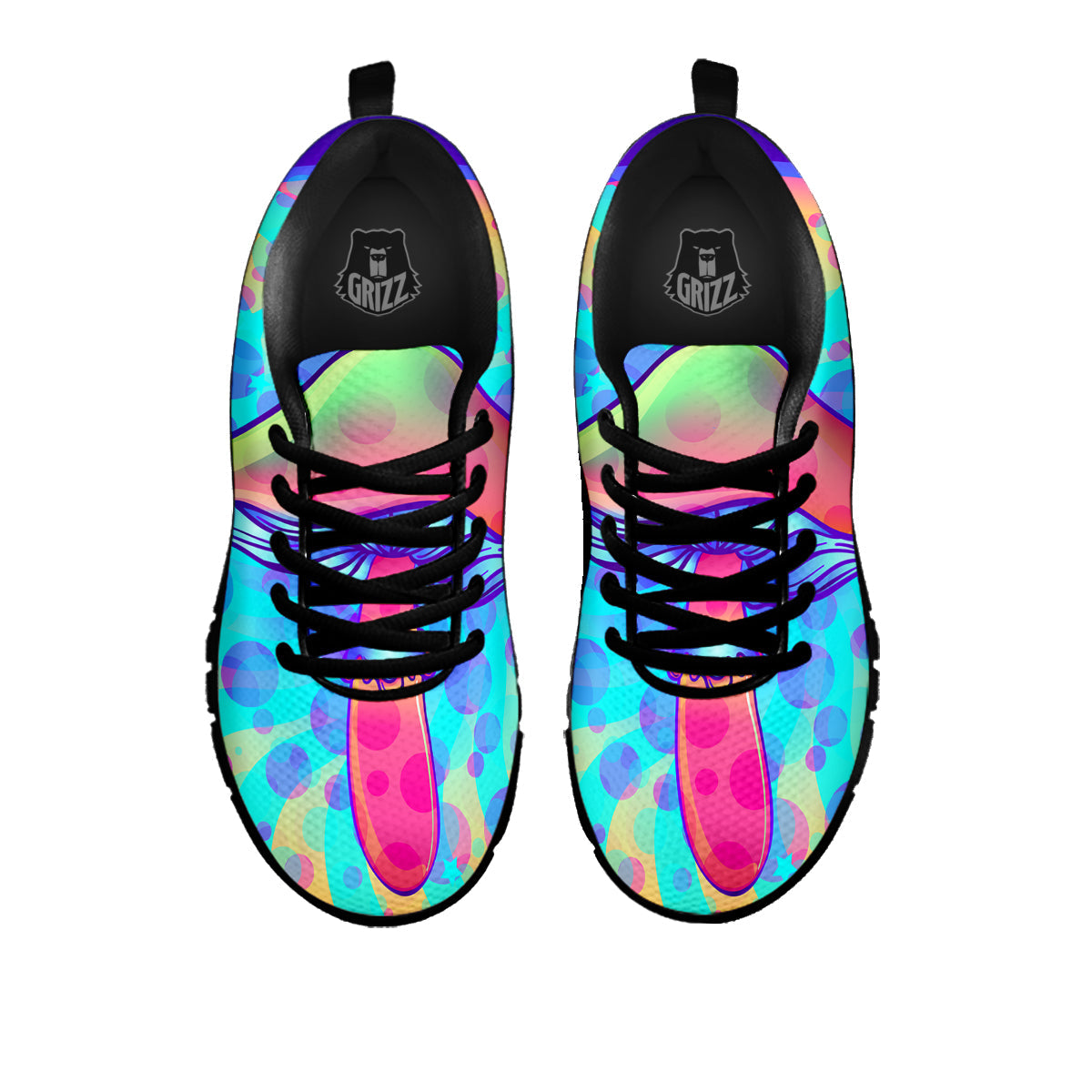 Mushrooms Psychedelic Print Black Sneaker-grizzshop