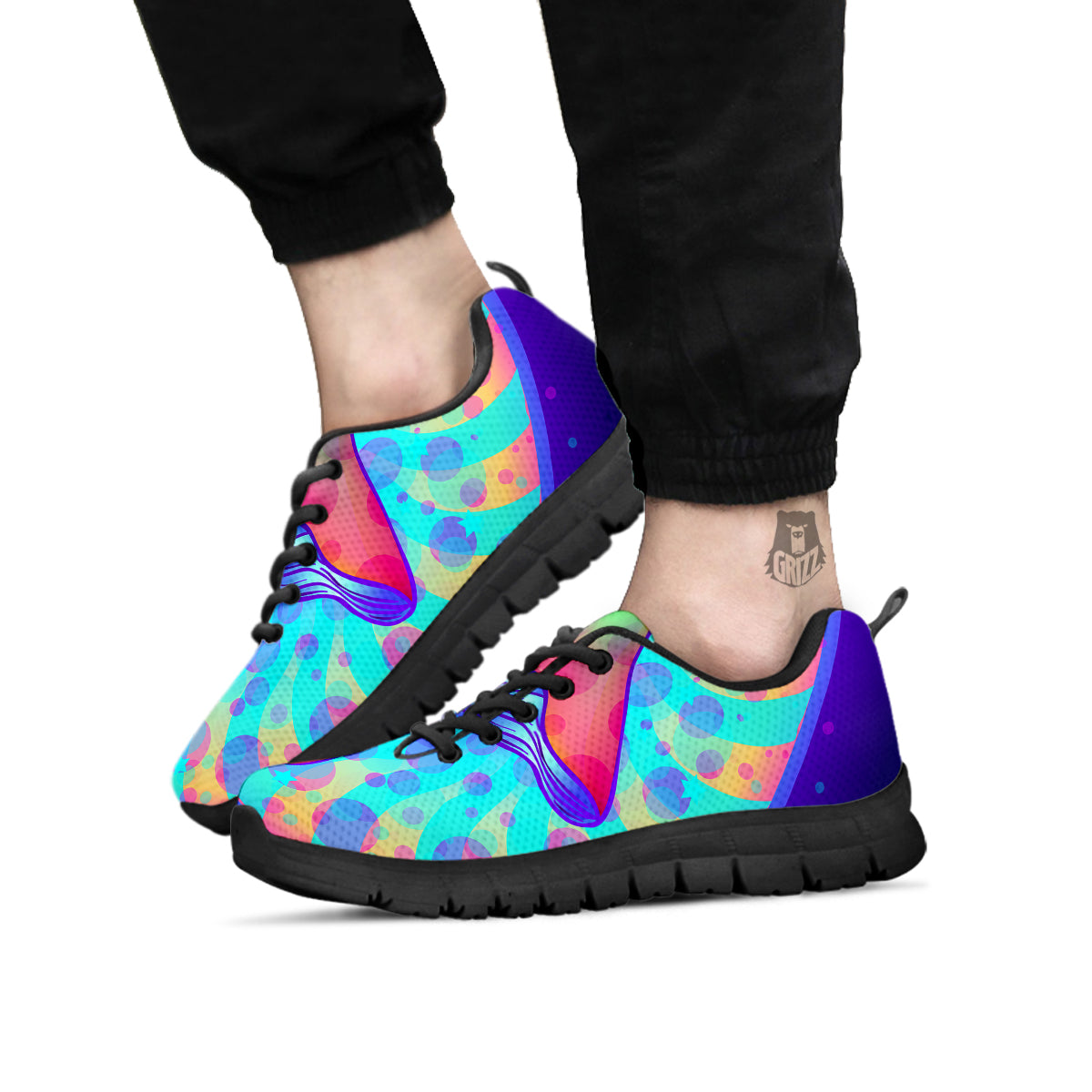 Mushrooms Psychedelic Print Black Sneaker-grizzshop
