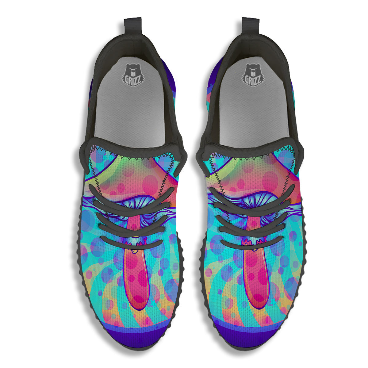 Mushrooms Psychedelic Print Black Walking Shoes-grizzshop