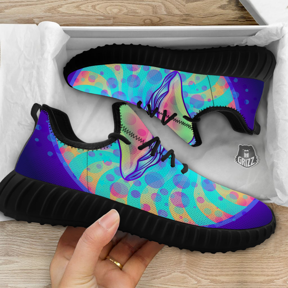 Mushrooms Psychedelic Print Black Walking Shoes-grizzshop