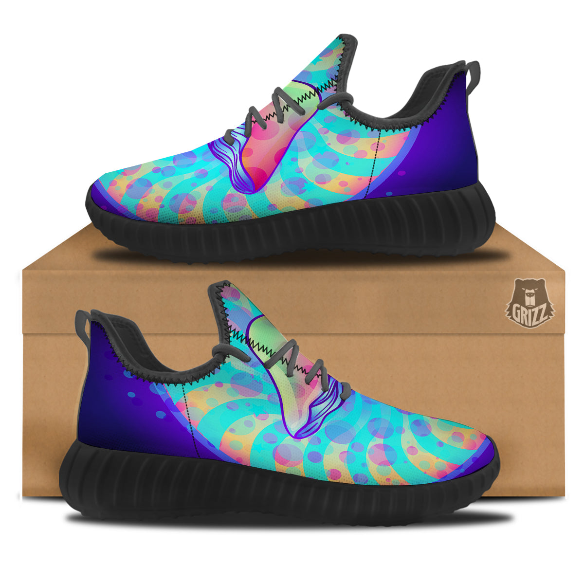 Mushrooms Psychedelic Print Black Walking Shoes-grizzshop