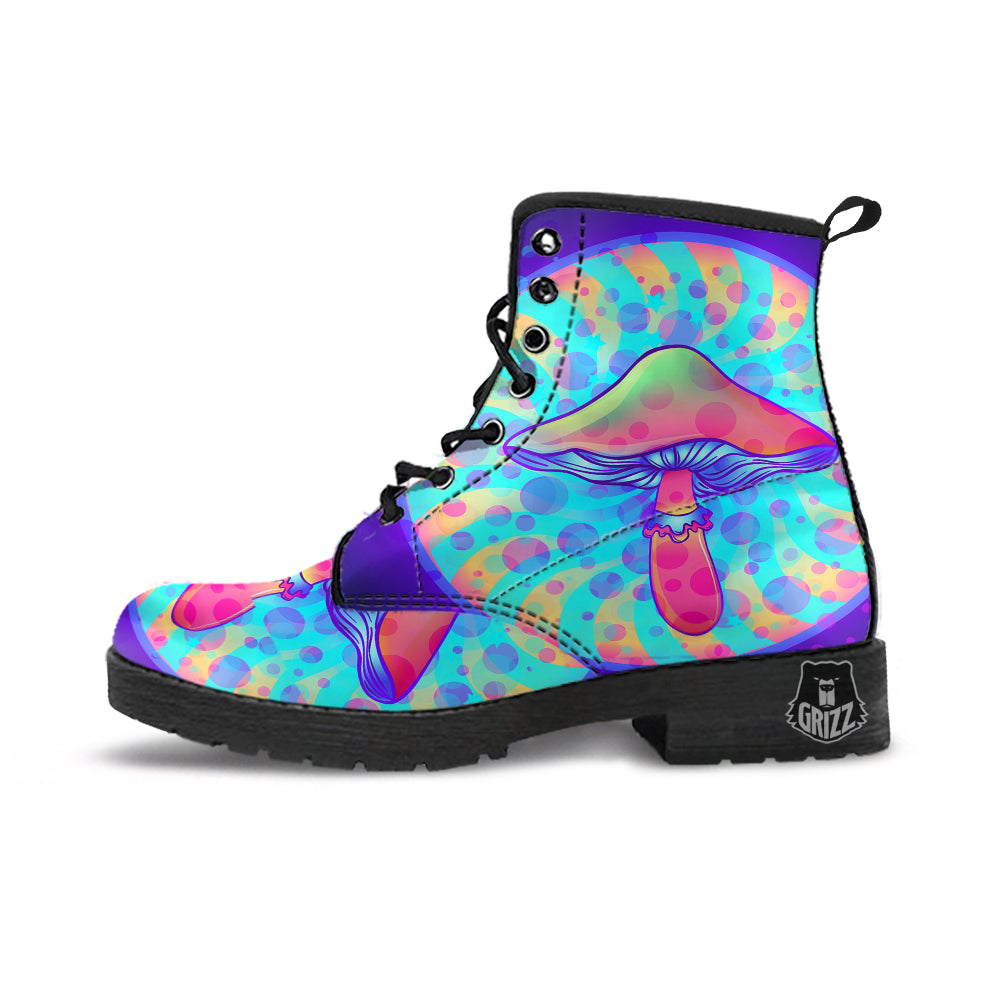 Mushrooms Psychedelic Print Leather Boots-grizzshop