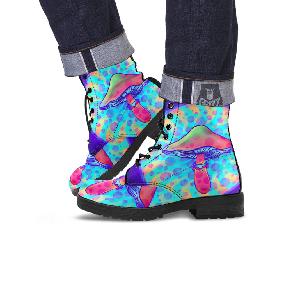 Mushrooms Psychedelic Print Leather Boots-grizzshop