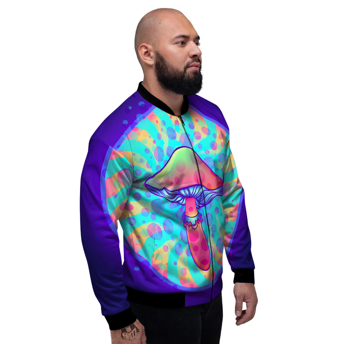 Mushrooms Psychedelic Print Men's Bomber Jacket-grizzshop