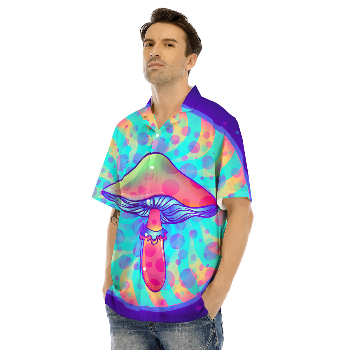 Mushrooms Psychedelic Print Men's Hawaiian Shirt-grizzshop