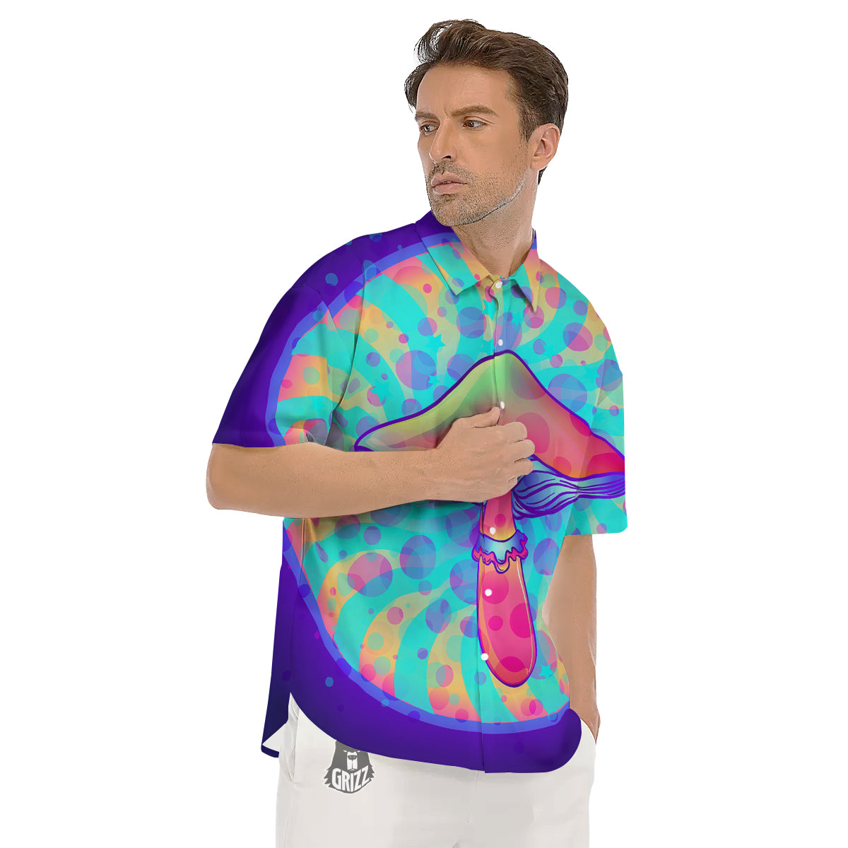 Mushrooms Psychedelic Print Men's Short Sleeve Shirts-grizzshop