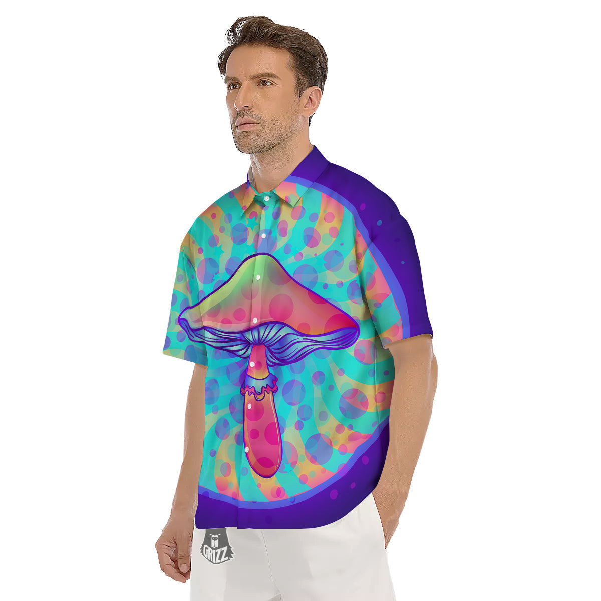 Mushrooms Psychedelic Print Men's Short Sleeve Shirts-grizzshop