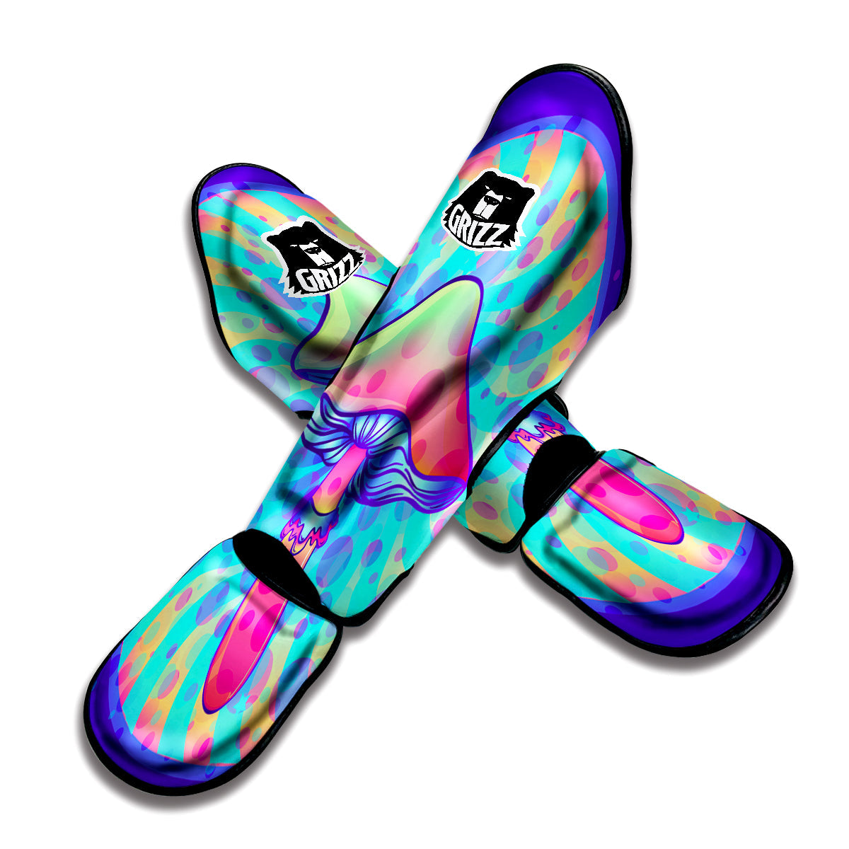 Mushrooms Psychedelic Print Muay Thai Shin Guards-grizzshop