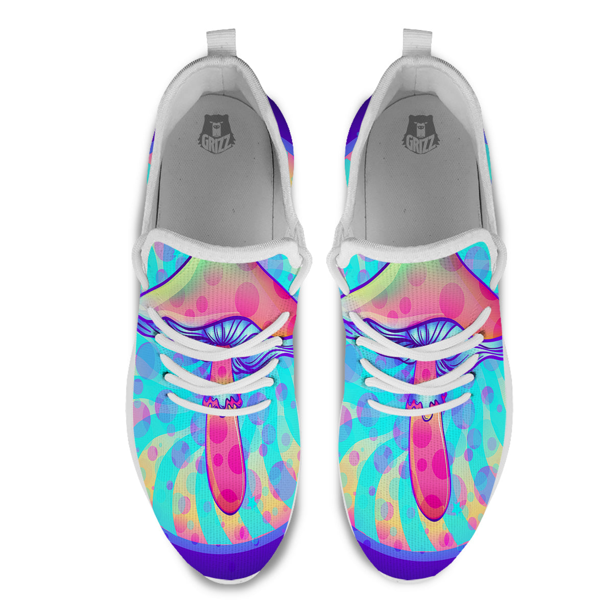 Mushrooms Psychedelic Print White Athletic Shoes-grizzshop