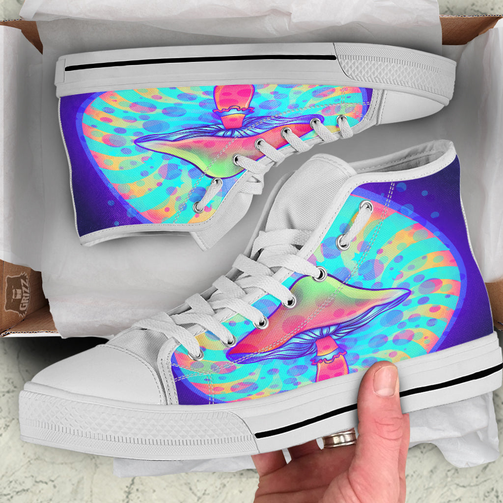 Mushrooms Psychedelic Print White High Top Shoes-grizzshop