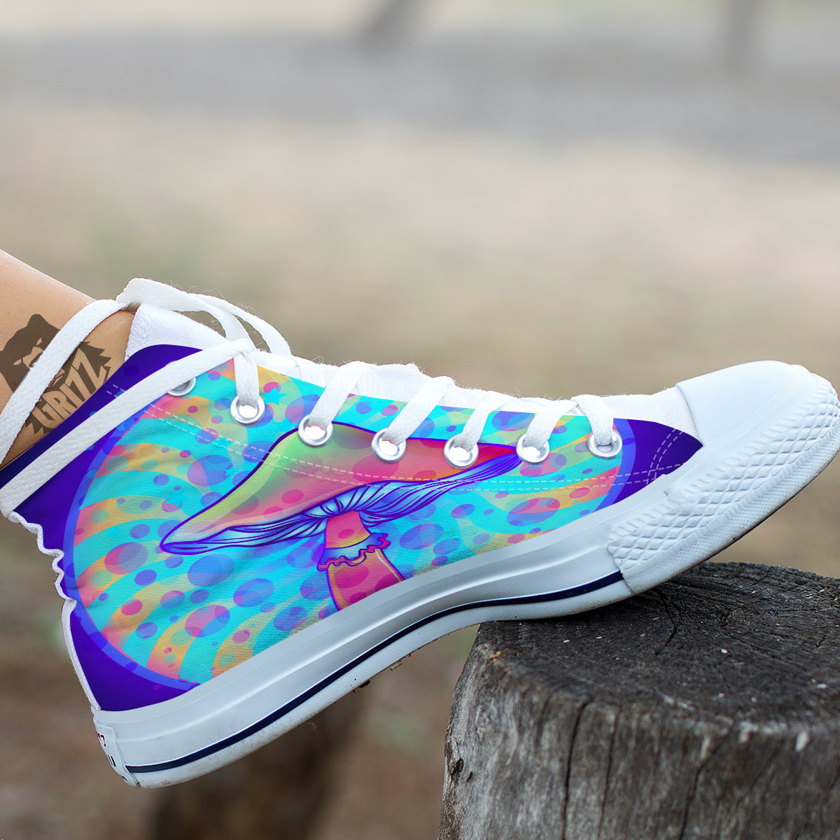 Mushrooms Psychedelic Print White High Top Shoes-grizzshop