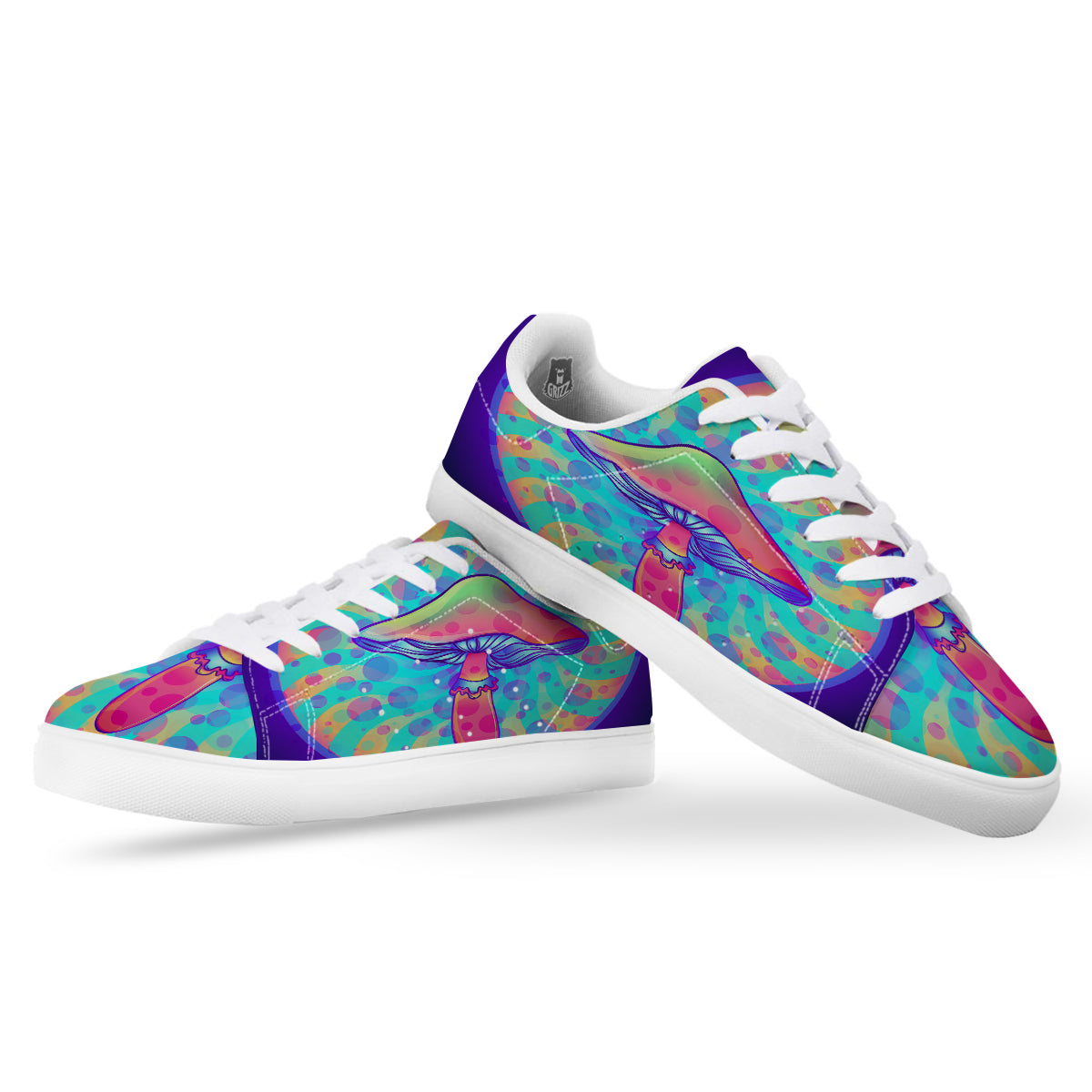 Mushrooms Psychedelic Print White Low Top Sneakers-grizzshop
